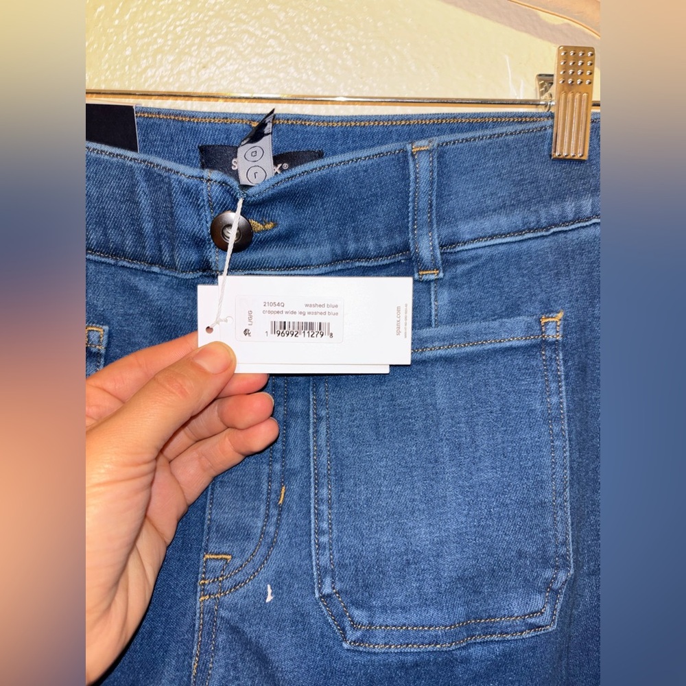 NWT SPANX Shape EveryWear Cropped Wide Leg Washed Blue Size large petite - Picture 5 of 8
